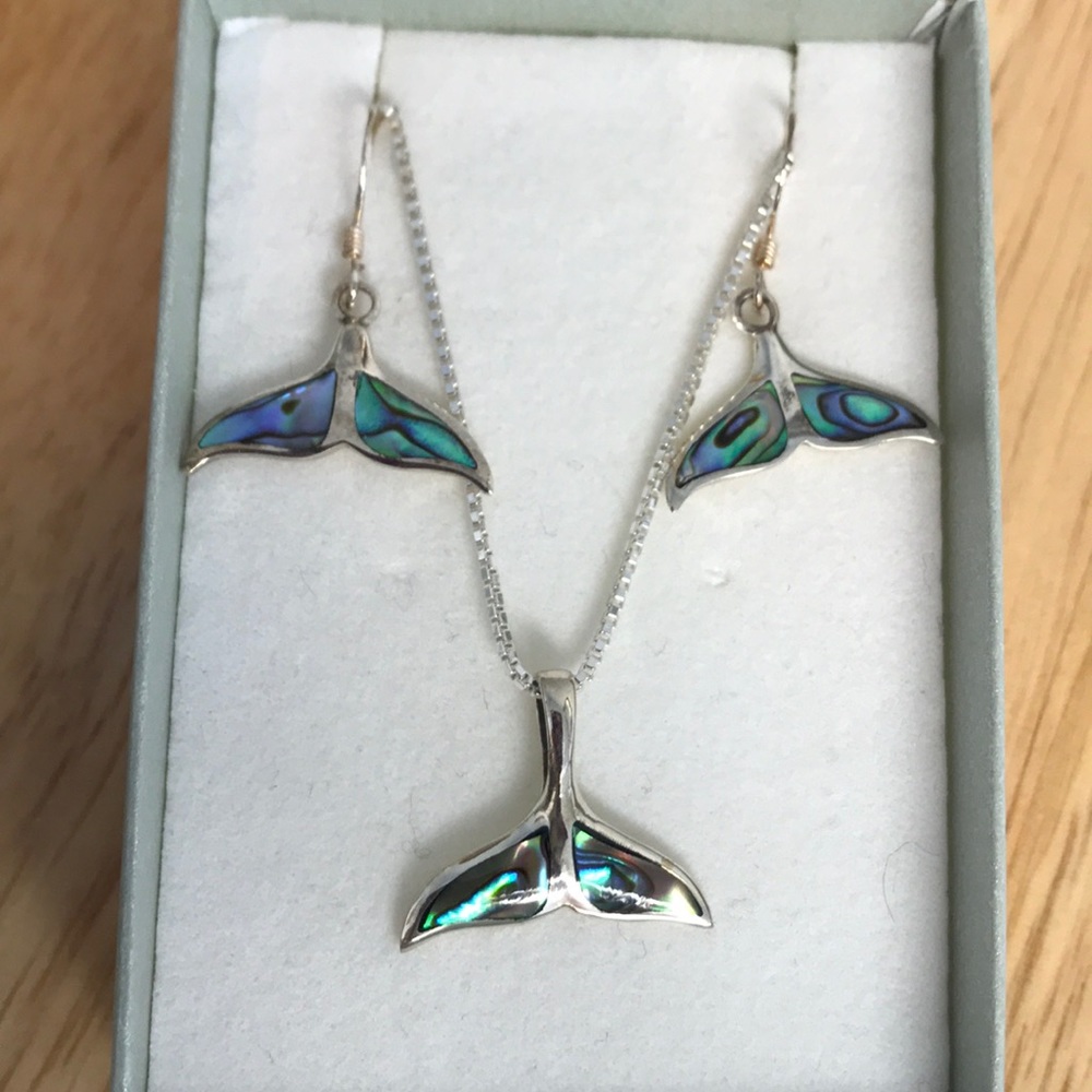 STERLING SILVER WHALE TAIL ABALONE SET 168 NWT